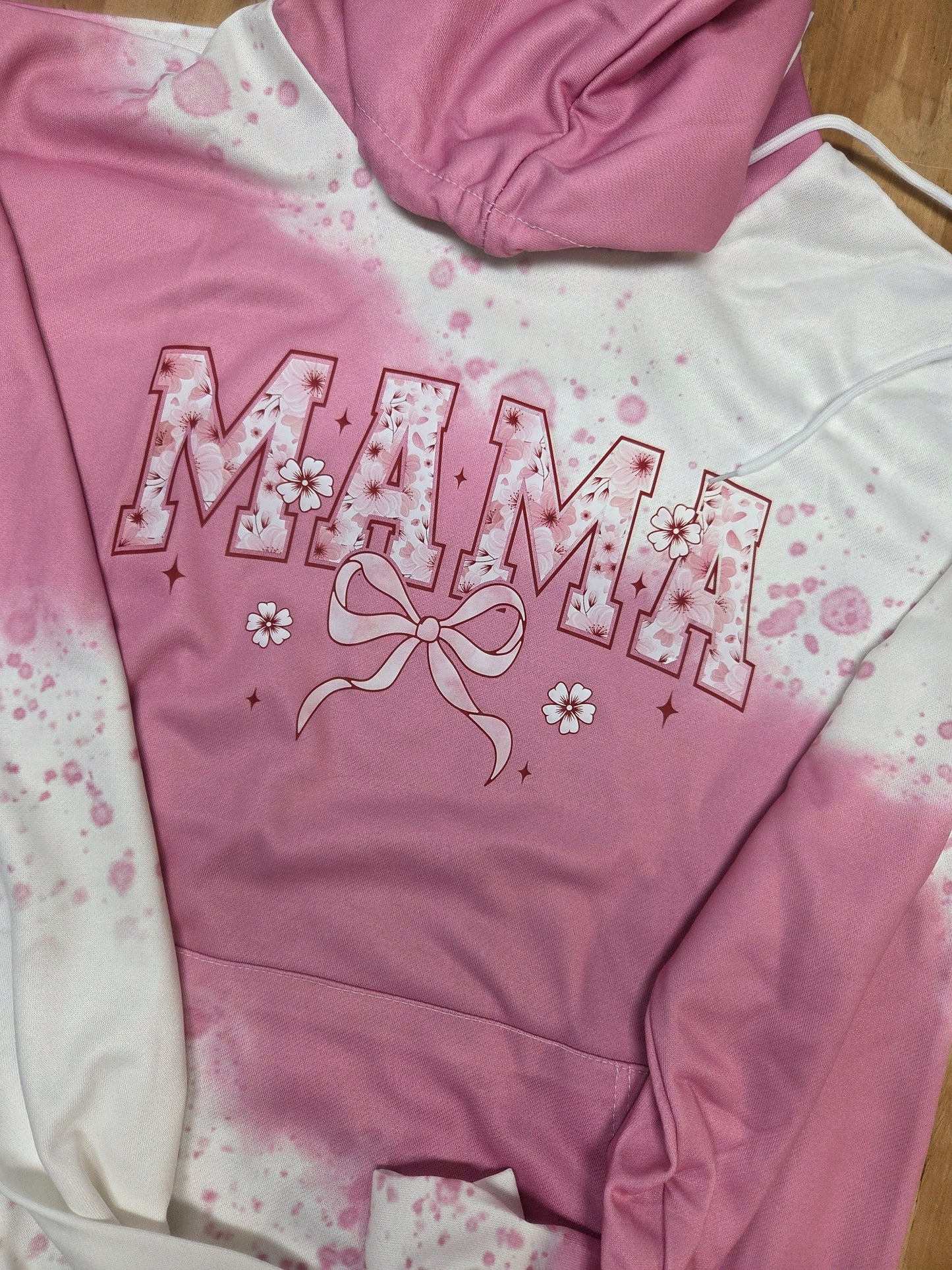 Pink Bleached MAMA Hoodie – Cute Coquette Bow Sweatshirt
