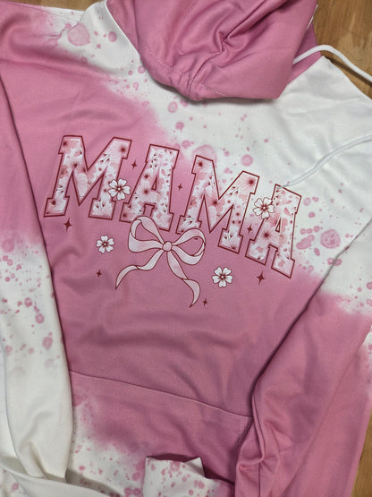 Pink Bleached MAMA Hoodie – Cute Coquette Bow Sweatshirt