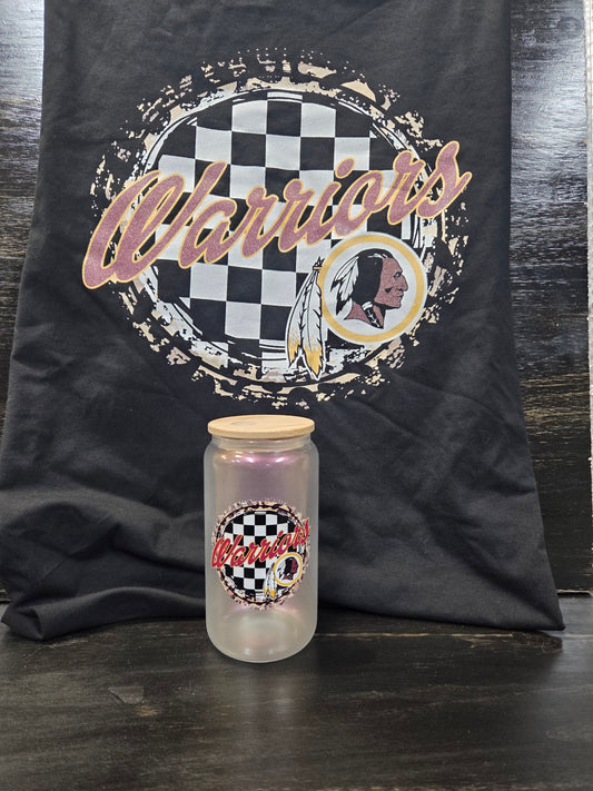 GLITTER Warriors Checkered Bundle – Shirt + 16oz Frosted Can Glass
