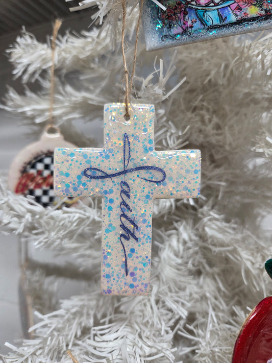 Faith Cross Ornament – Handmade Glitter Resin