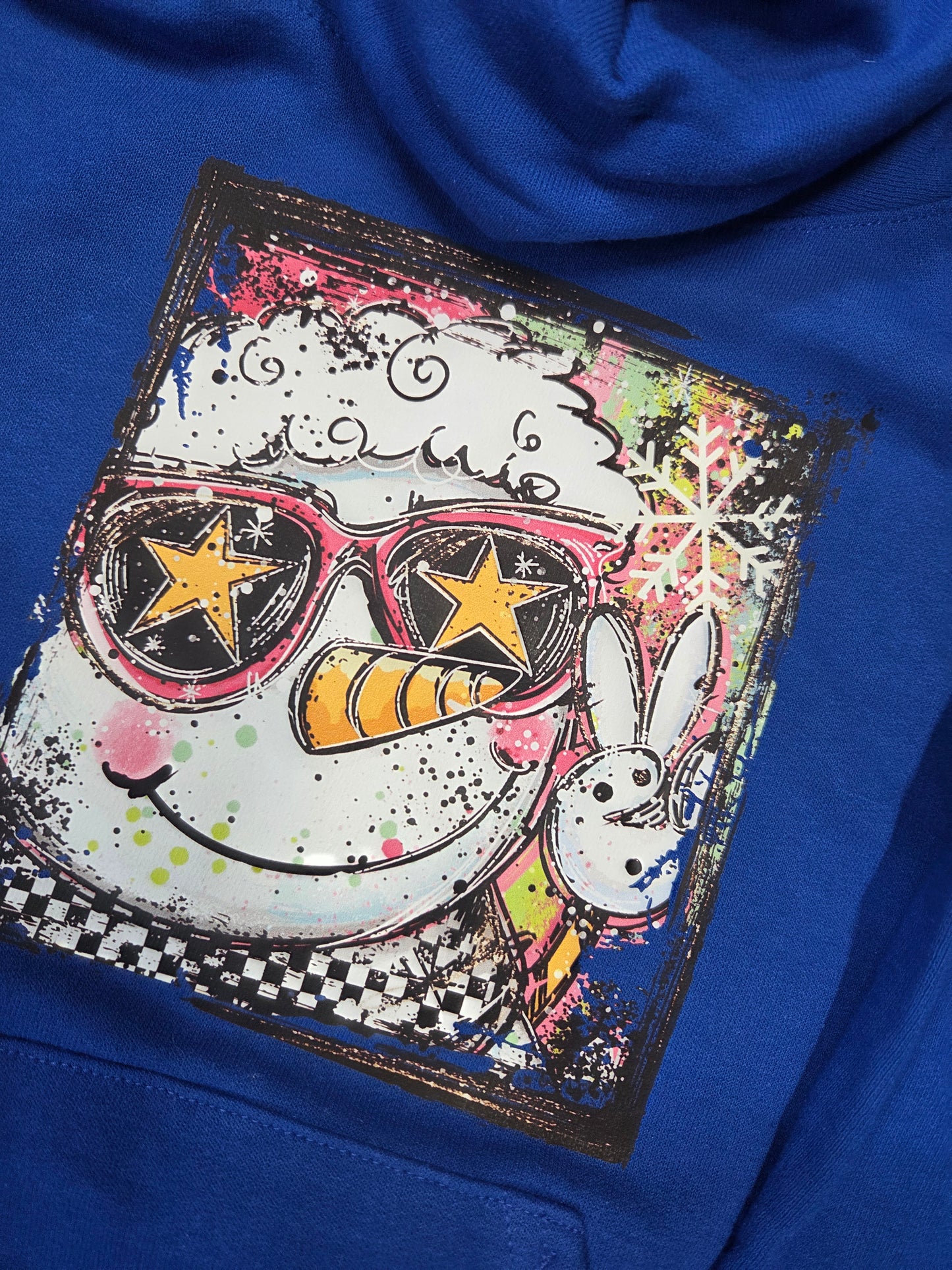 Blue Snowman Hoodie – Christmas Graphic Sweatshirt - Youth XS