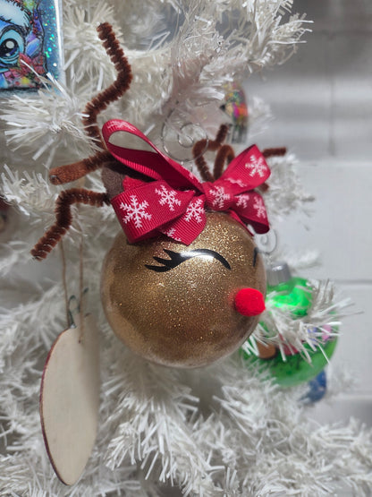 Handmade Glitter Reindeer Ornament