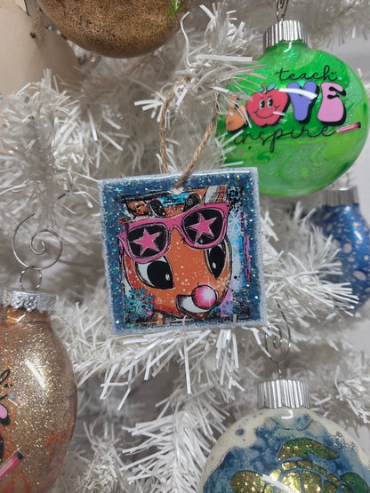 Retro Cool Rudolph Wooden Ornament