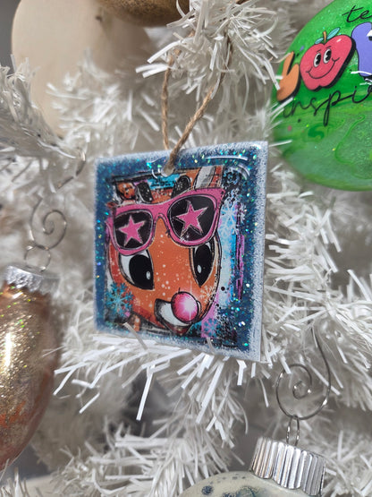 Retro Cool Rudolph Wooden Ornament