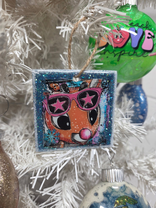 Retro Cool Rudolph Wooden Ornament