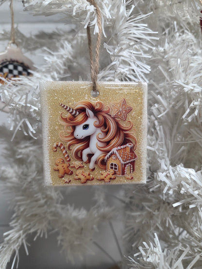 Gingerbread Unicorn Wooden Ornament