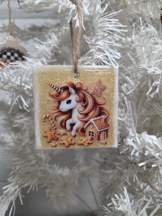 Gingerbread Unicorn Wooden Ornament