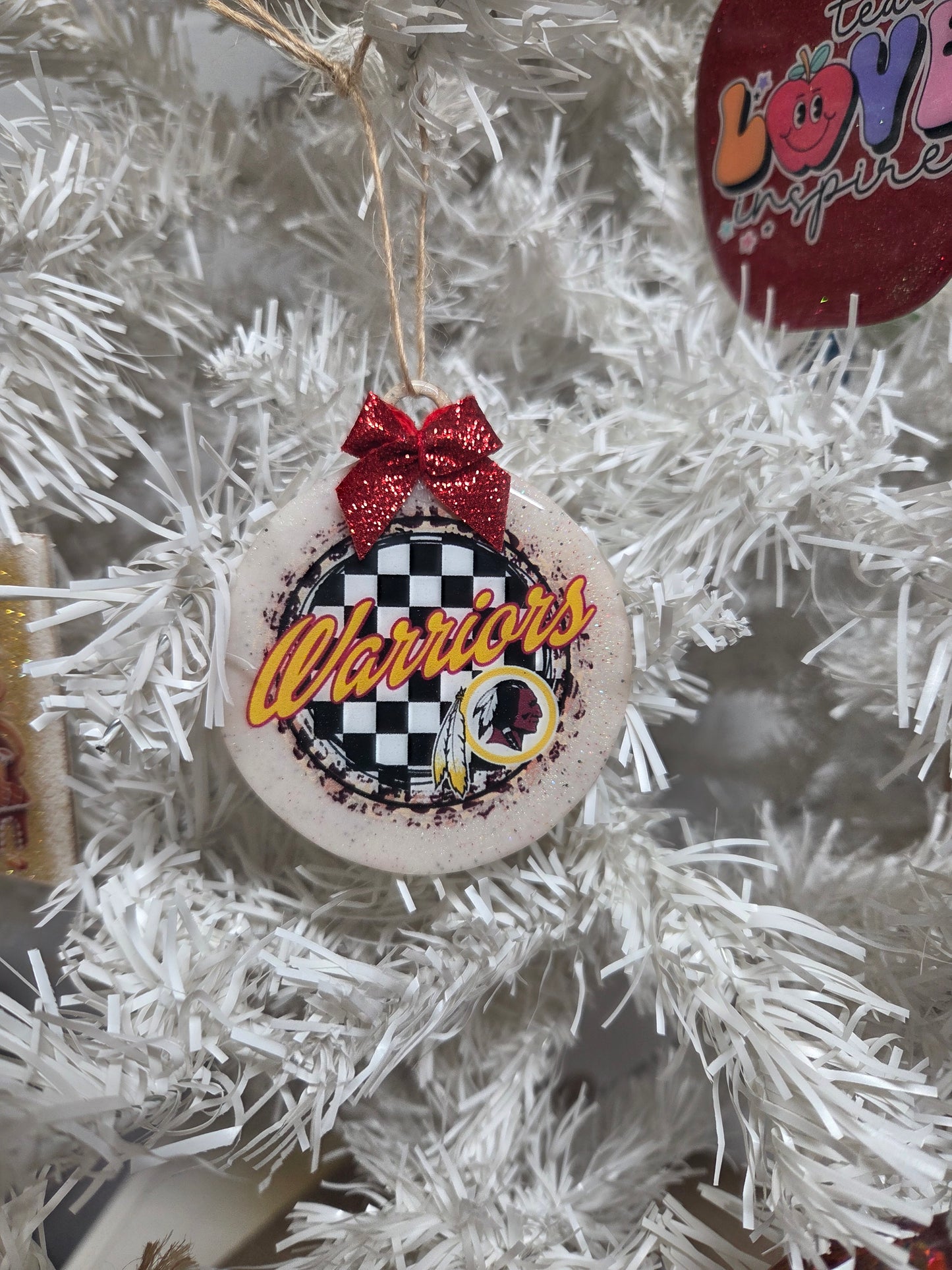 Warriors Wooden Christmas Ornament With Bow