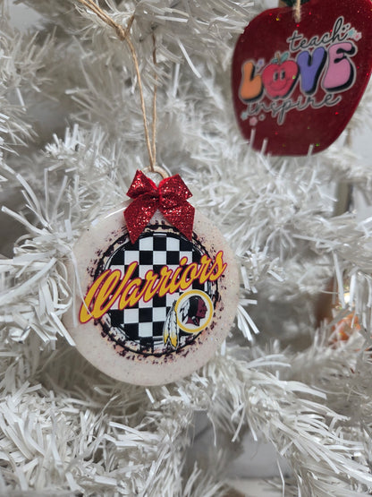 Warriors Wooden Christmas Ornament With Bow