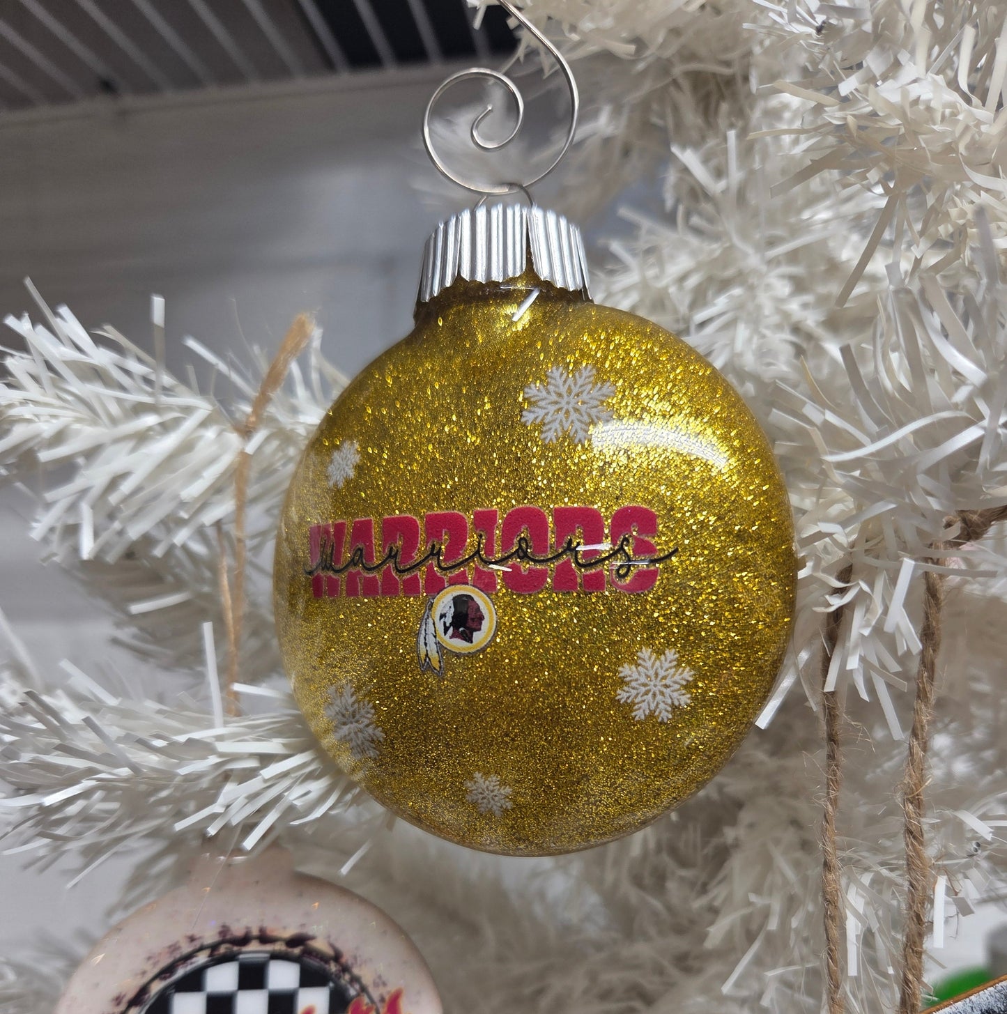 Warriors Glitter Christmas Ornament – Gold Sparkle Holiday Ornament