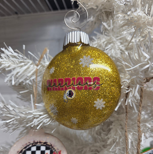 Warriors Glitter Christmas Ornament – Gold Sparkle Holiday Ornament