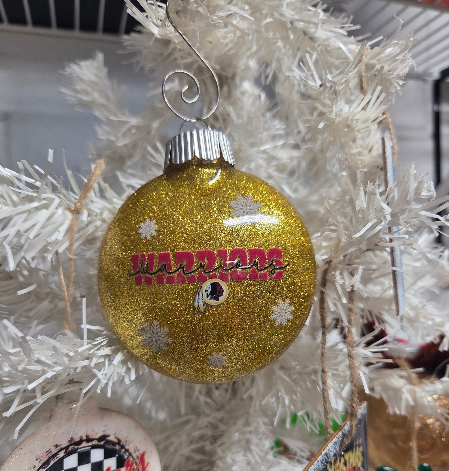 Warriors Glitter Christmas Ornament – Gold Sparkle Holiday Ornament