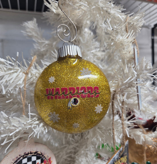 Warriors Glitter Christmas Ornament – Gold Sparkle Holiday Ornament
