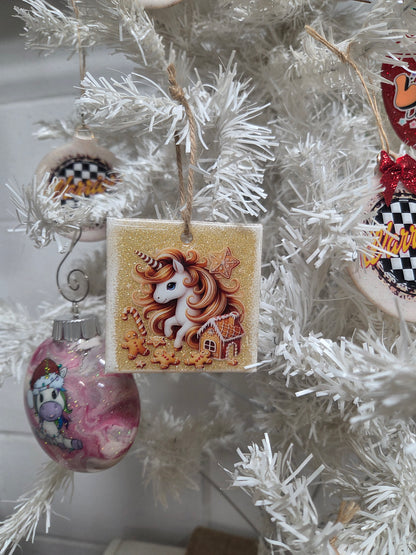 Gingerbread Unicorn Wooden Ornament