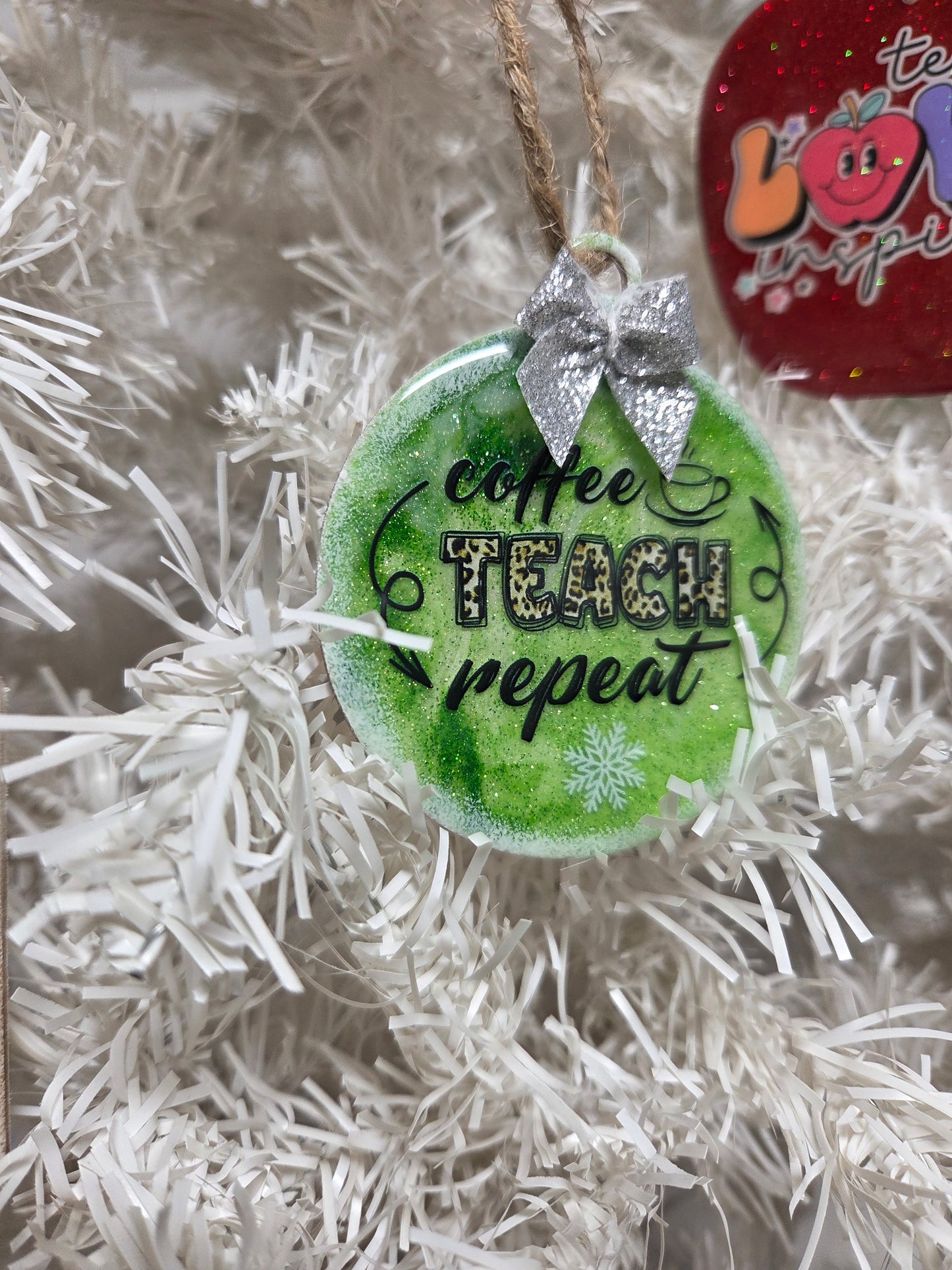 Coffee • Teach • Repeat Teacher Ornament – Handmade Wooden Christmas Ornament