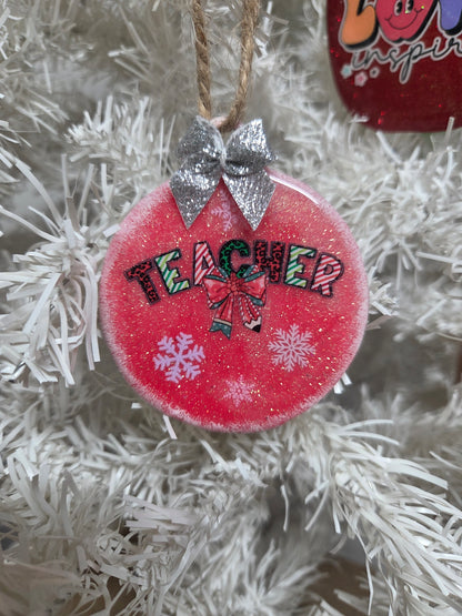 TEACHER Wooden Christmas Ornament – Handmade Glitter Ornament
