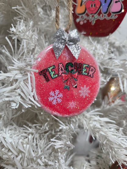 TEACHER Wooden Christmas Ornament – Handmade Glitter Ornament