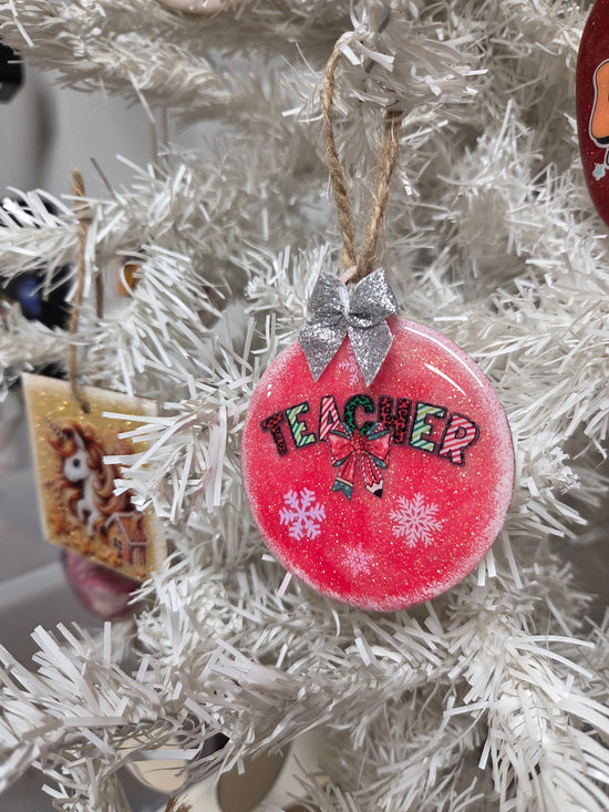 TEACHER Wooden Christmas Ornament – Handmade Glitter Ornament