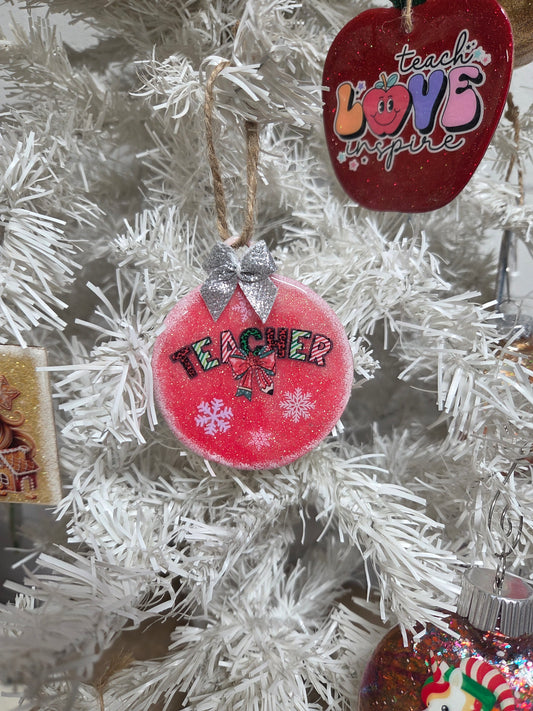 TEACHER Wooden Christmas Ornament – Handmade Glitter Ornament