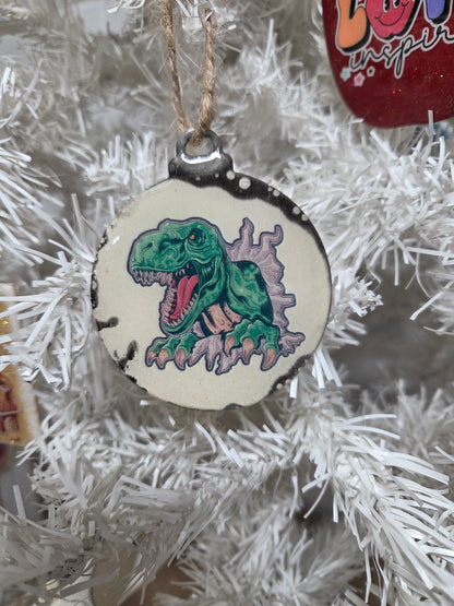 T-Rex Dinosaur Wooden Ornament – Cracked Wall Design