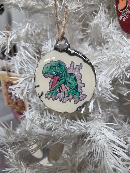 T-Rex Dinosaur Wooden Ornament – Cracked Wall Design