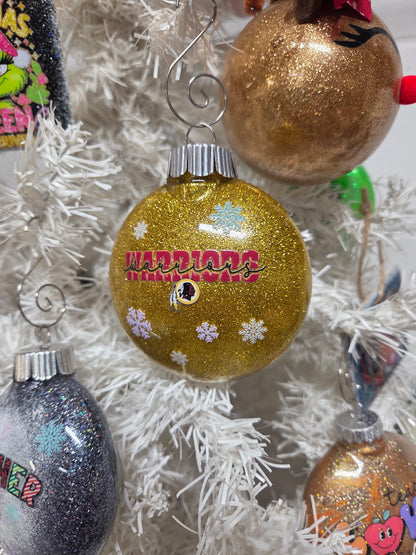 Warriors Glitter Christmas Ornament – Gold Sparkle Holiday Ornament