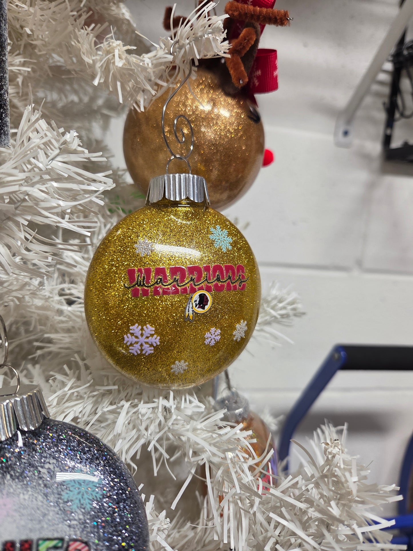 Warriors Glitter Christmas Ornament – Gold Sparkle Holiday Ornament