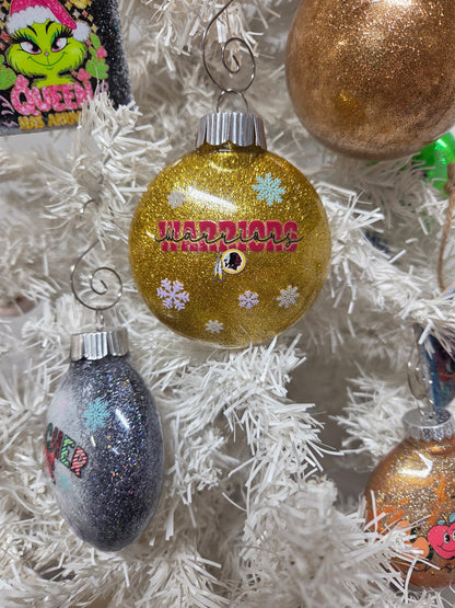 Warriors Glitter Christmas Ornament – Gold Sparkle Holiday Ornament
