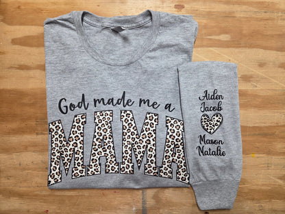 God Made Me a Mama Leopard Print Long Sleeve Tee