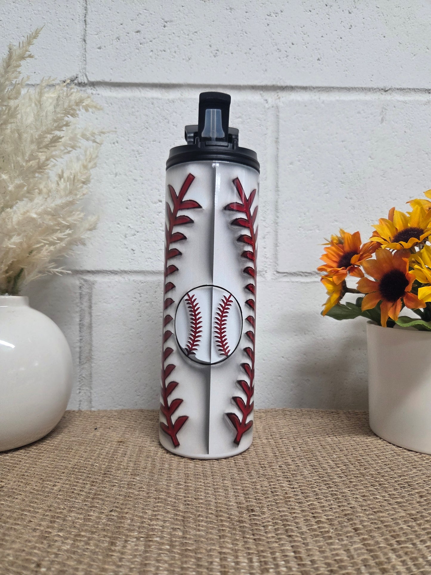 20oz Baseball Floral Water Bottle Tumbler