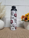 20oz Baseball Floral Water Bottle Tumbler