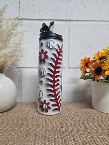 20oz Baseball Floral Water Bottle Tumbler