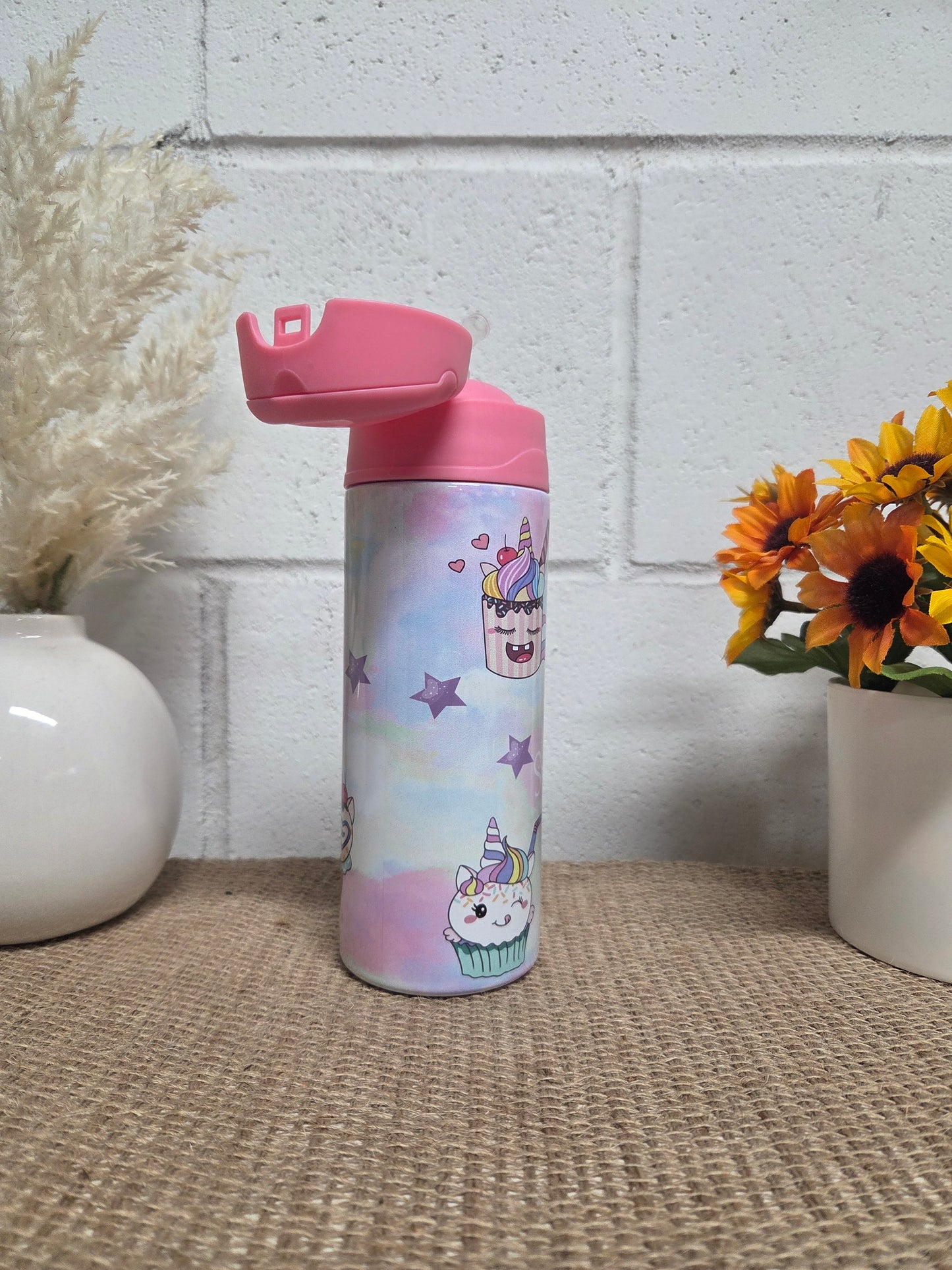 Personalized Kids Pop-Top Tumbler – Unicorn Cake Design with Straw Lid