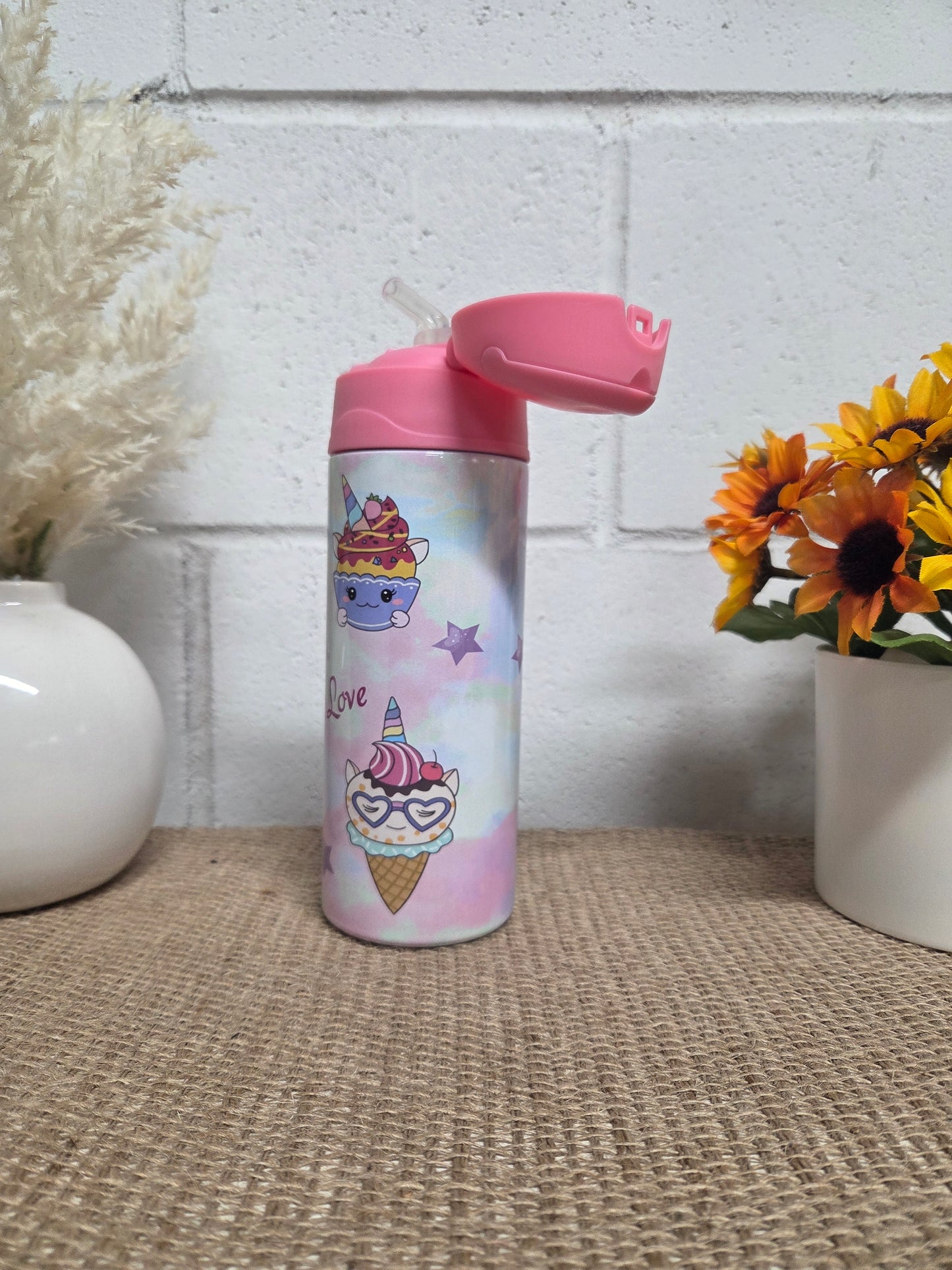 Personalized Kids Pop-Top Tumbler – Unicorn Cake Design with Straw Lid