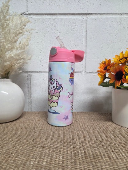 Personalized Kids Pop-Top Tumbler – Unicorn Cake Design with Straw Lid