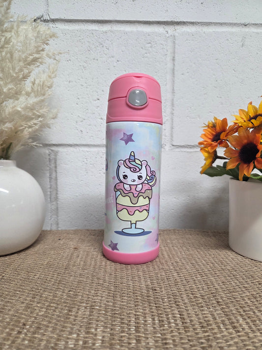 Personalized Kids Pop-Top Tumbler – Unicorn Cake Design with Straw Lid