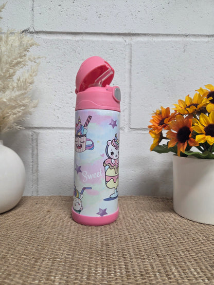 Personalized Kids Pop-Top Tumbler – Unicorn Cake Design with Straw Lid
