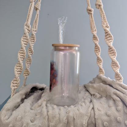 Highland Cow 16oz Frosted Glass Can With Purple Shimmer