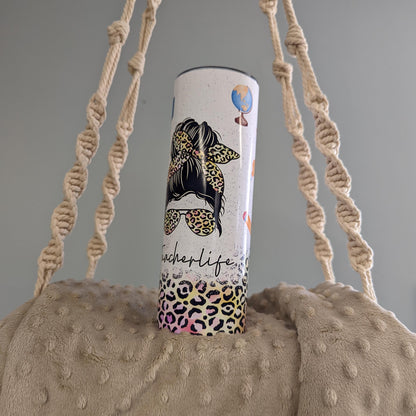 #TeacherLife Leopard Print 20oz Skinny Tumbler
