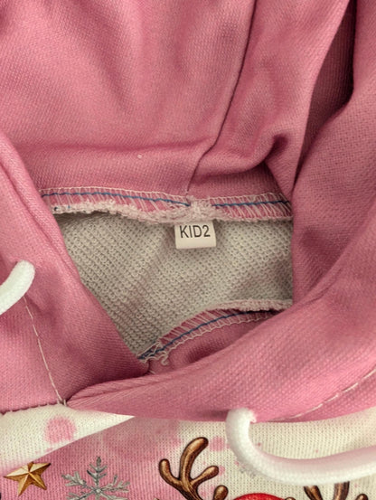 Pink Christmas Unicorn & Reindeer Hoodie – Kids Holiday Pullover