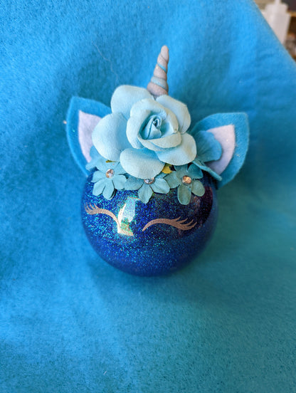 Handmade Blue Unicorn Ornament