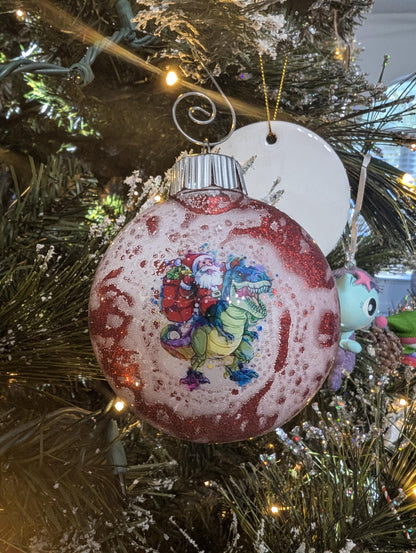 Santa Riding a Dinosaur Ornament | Handmade