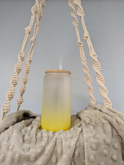 Yellow Ombré Teacher Life Frosted Glass Can – 16oz