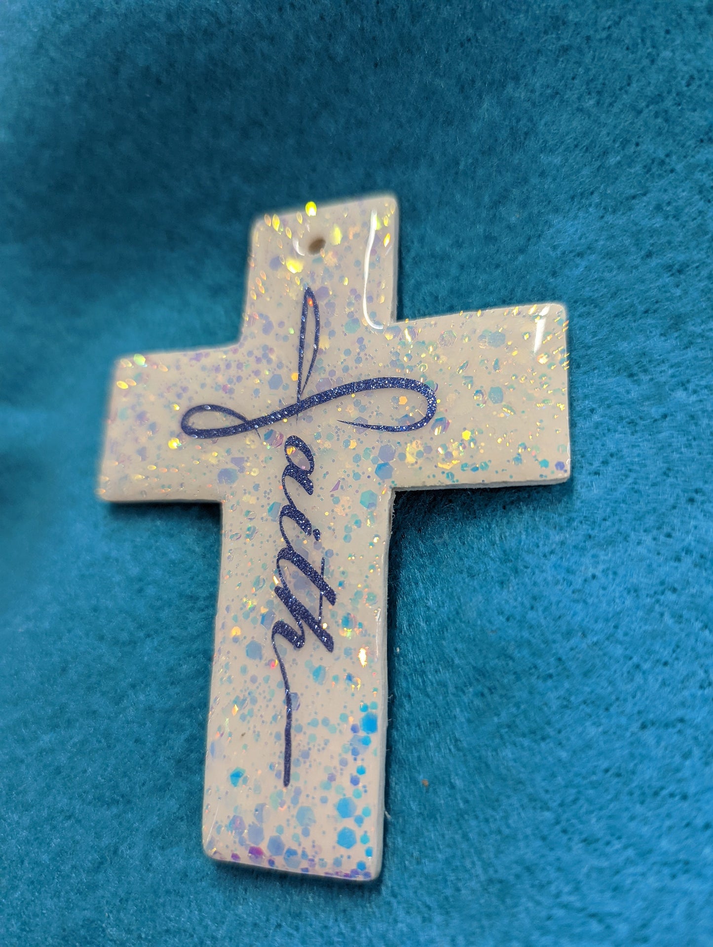 Faith Cross Ornament – Handmade Glitter Resin