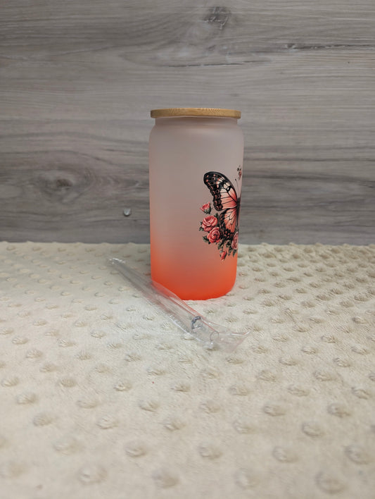 Butterfly 16oz Frosted Glass Can