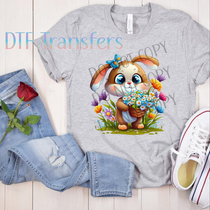 Floral Bunny Transfer, Ready To Press, Easter Bunny DTF Transfer, Image Transfer, Heat Press Transfer, Full Color Transfer, Direct to Film