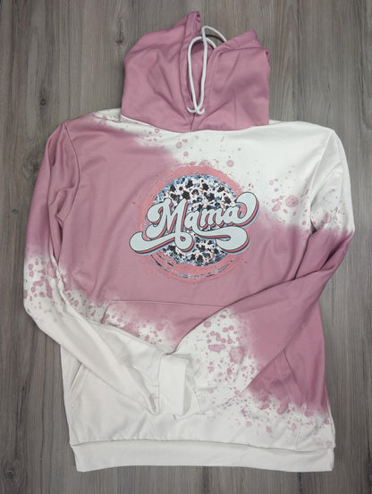 Mama Leopard Splatter Design Hoodie – Pink Bleached Sweatshirt