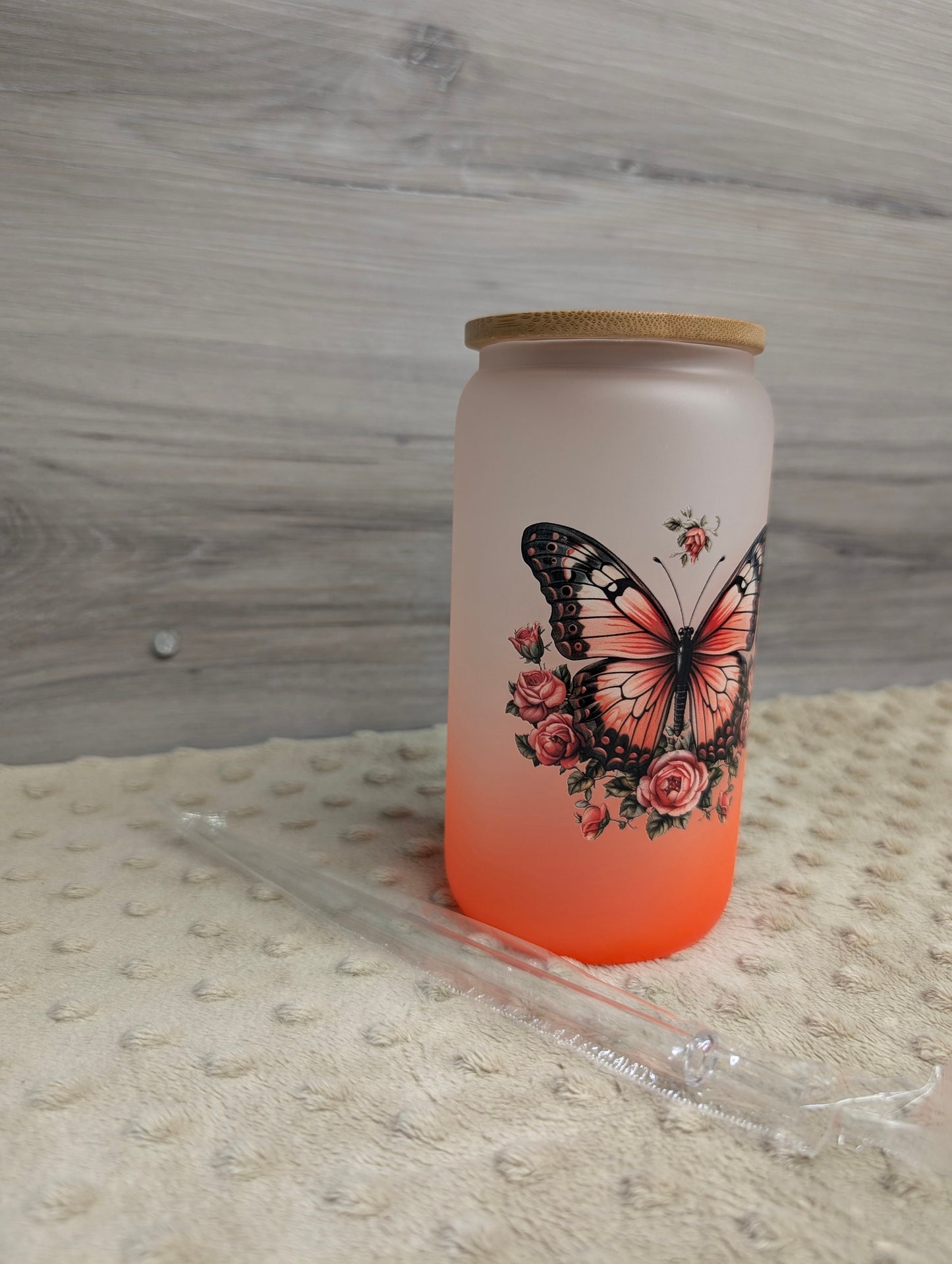 Butterfly 16oz Frosted Glass Can
