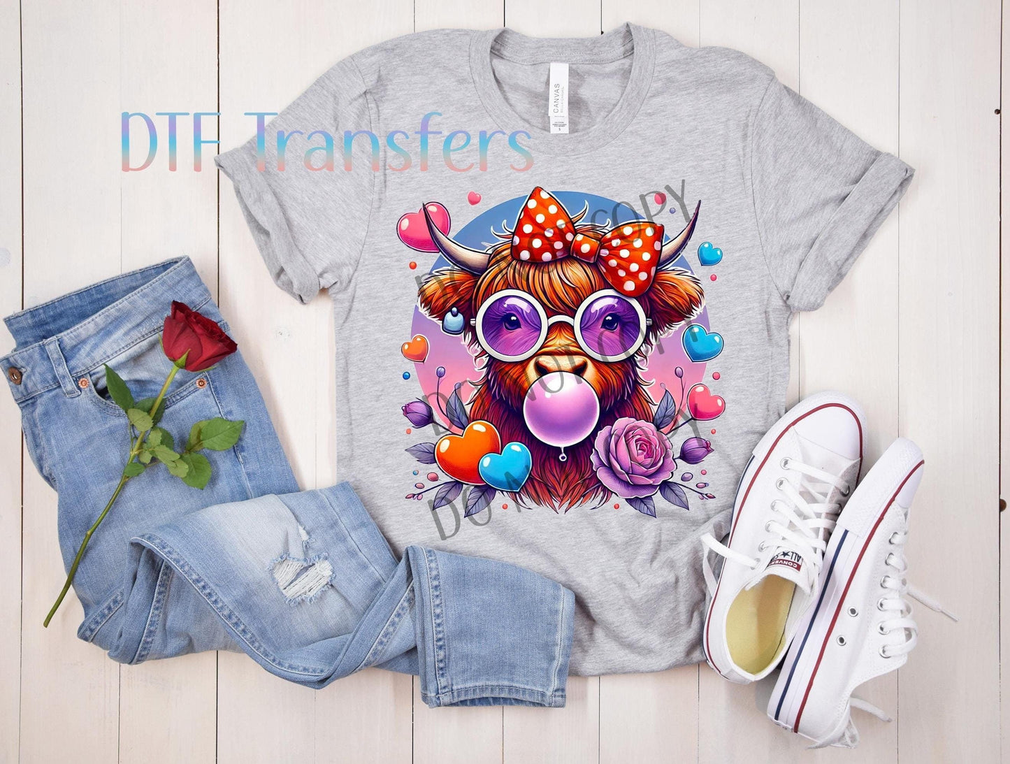 Highland Cow Transfer, Valentines Day Transfer