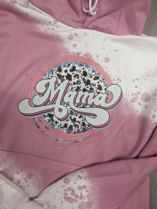 Mama Leopard Splatter Design Hoodie – Pink Bleached Sweatshirt